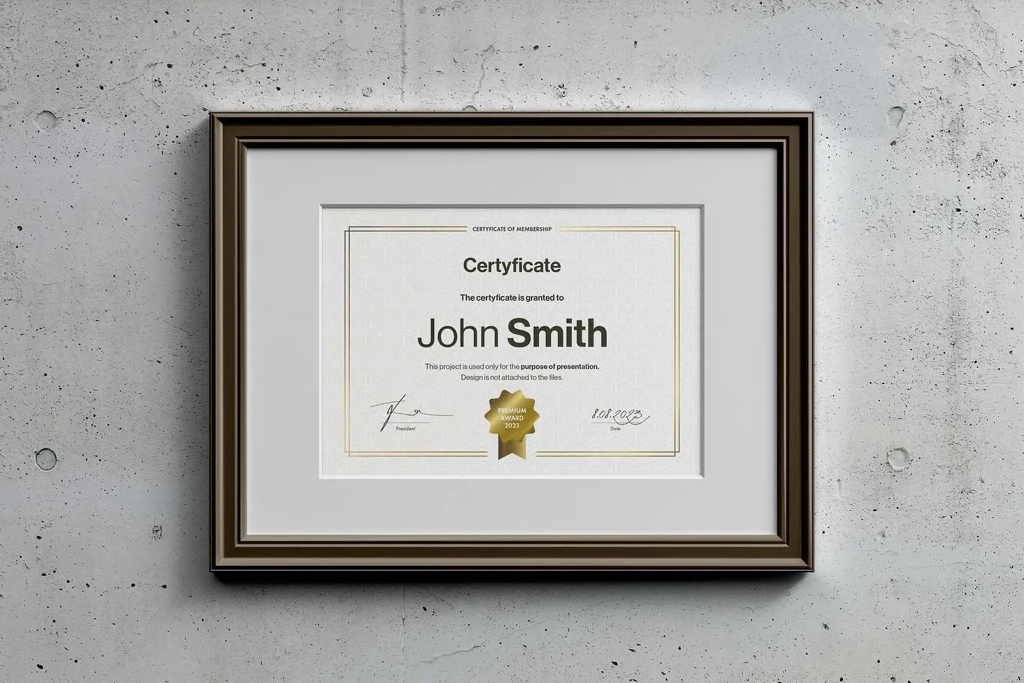 Certificate mockup 2, landscape orientation, A4 size